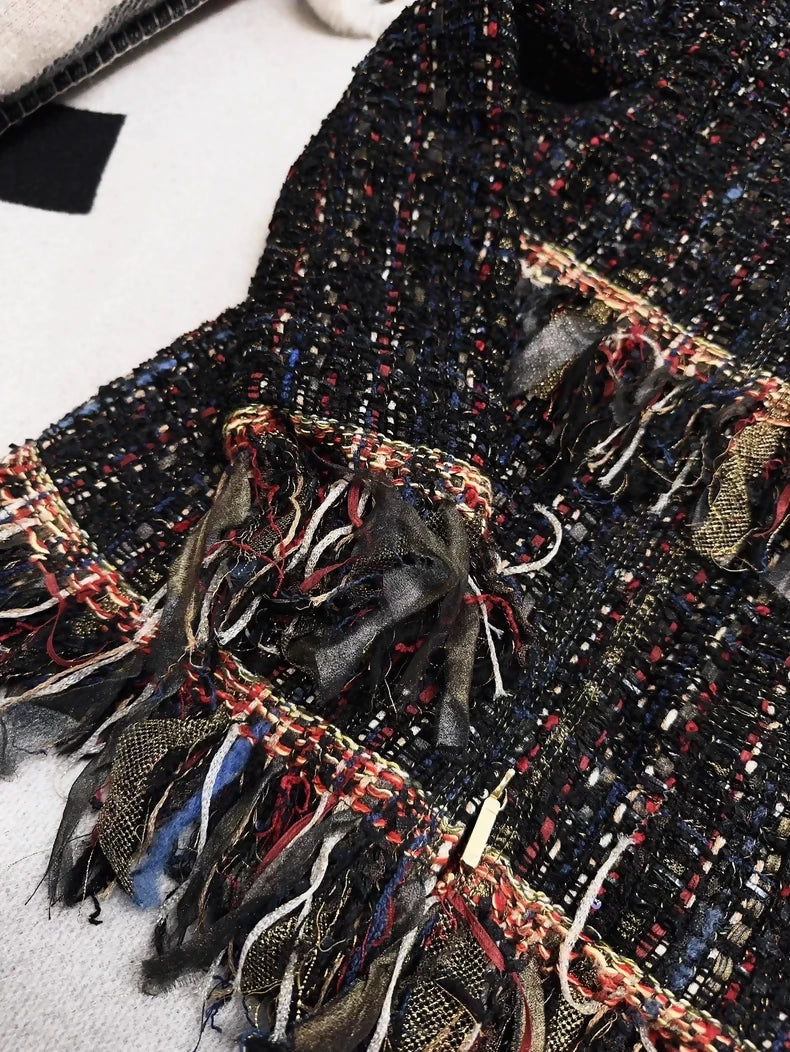 Chanel 2017 black and gold fringed tweed jacket