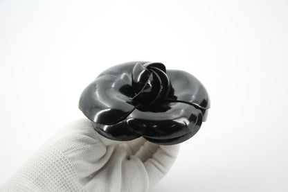 Chanel Vintage 81-85 Patent Leather Black Large Camellia Brooch