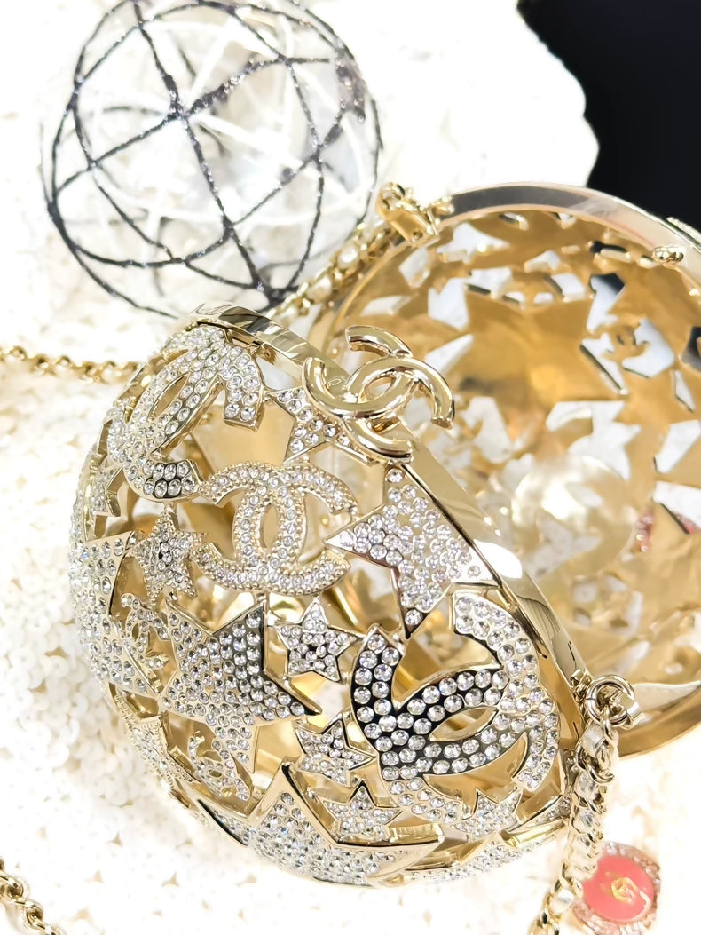 Chanel 25A Gold Crystal Ball Evening Bag minaudière