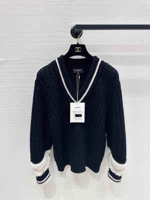Chanel 25N Black and White V-Neck Sweater
