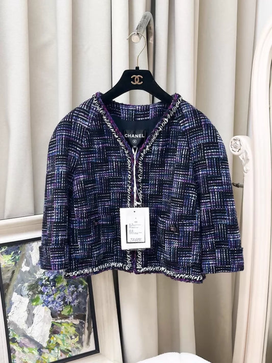 Chanel 23B purple mixed-colour tweed jacket