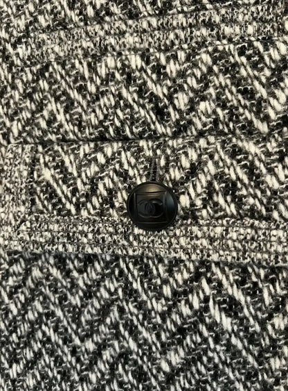 Chanel 08A Grey Herringbone Wool Utility Coat Jacket FR 38