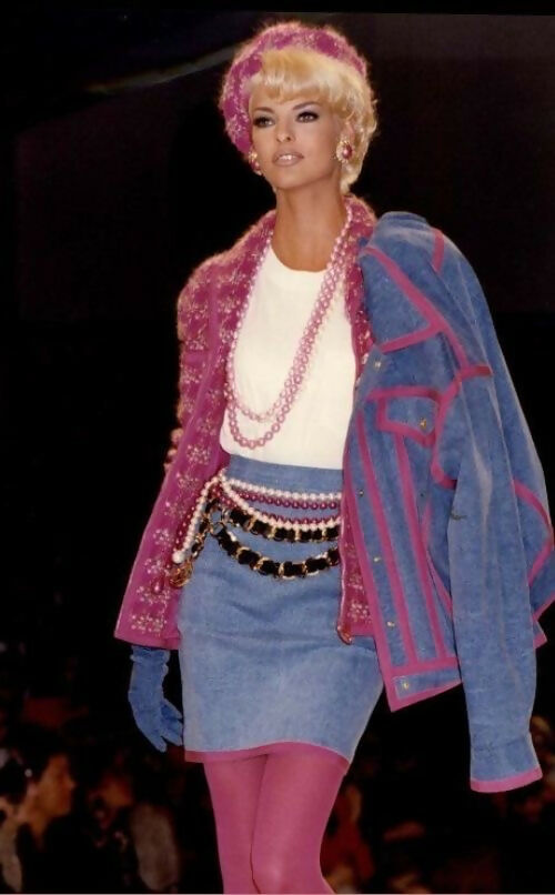 Chanel Vintage 1991 Runway Denim Jacket with Pink Trim and Gold CC Buttons