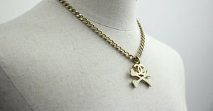 Chanel Vintage 03P Gold-plated CC Enamel White Skull Necklace