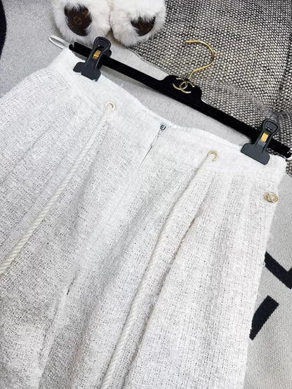 Chanel 21P ecru tweed wide-leg pants