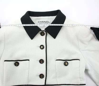 Chanel Vintage P95 Wool Coco Button White Light Green Short Jacket