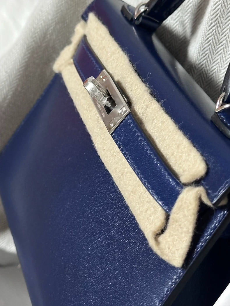 Hermes mini Kelly 20 sapphire blue box leather palladium harwdare