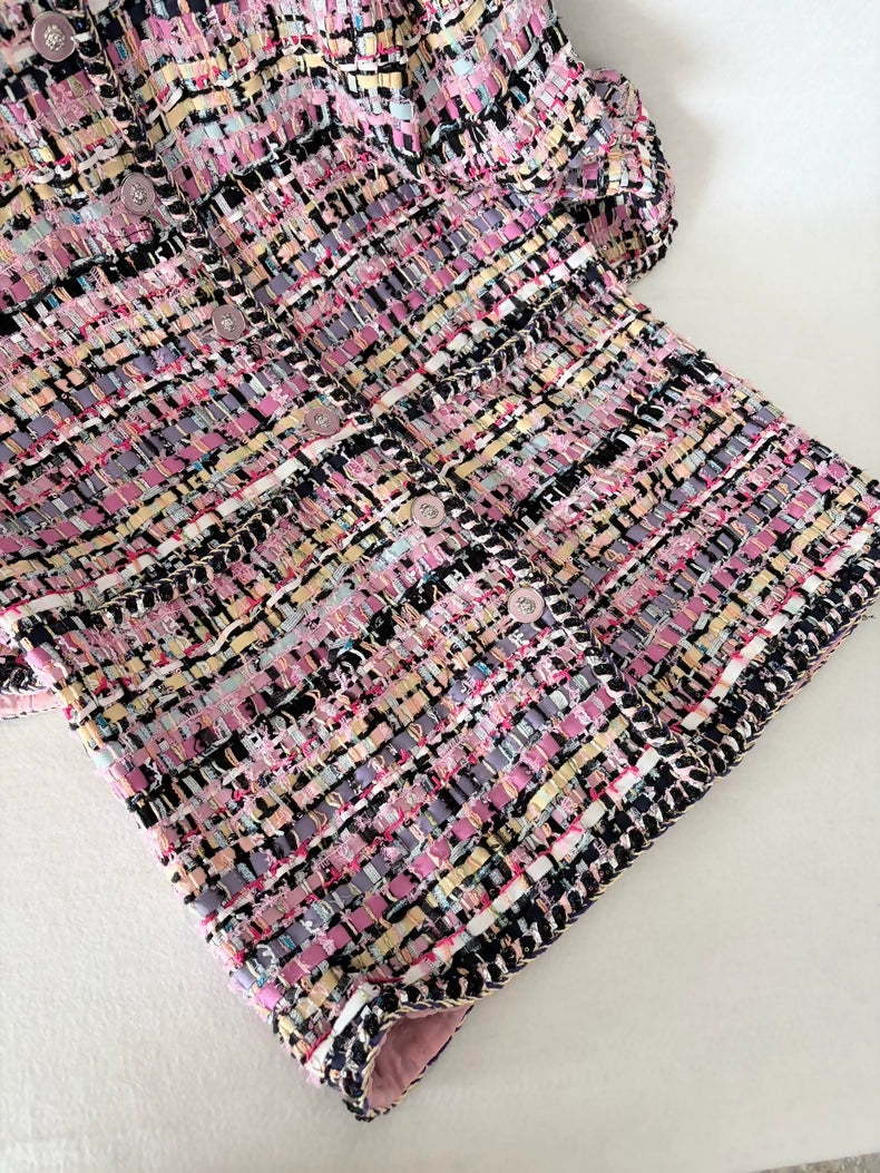 Chanel 22P Pink Mixed Color tweed Coat