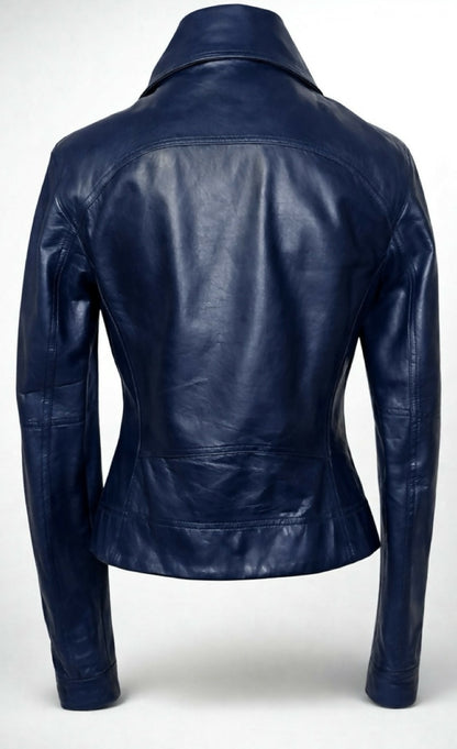 Chanel 12P Dark Blue Petrol Quilted Leather Biker Jacket FR 36