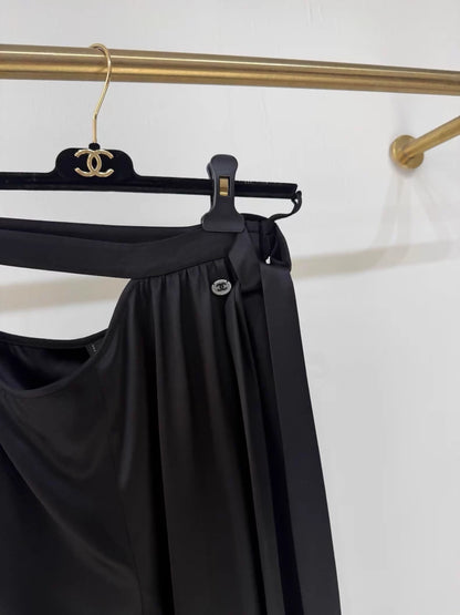 Chanel Black Crop Silk Wide-Leg Pants
