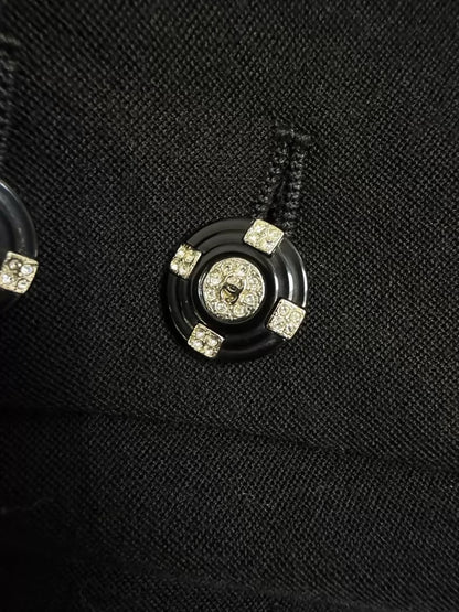 Chanel 06A black embroidered crystal button tweed jacket and skirt