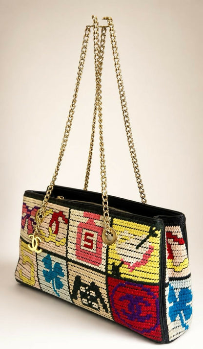 Chanel Medium Needlepoint Patchwork Precious Symbols Tote Bag Gold Hardware