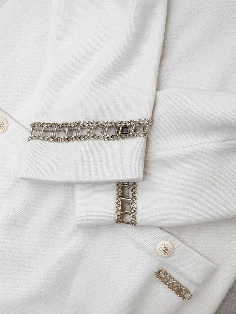 Chanel 20C Ecru Gold Chain Cashmere Long Knit Dress
