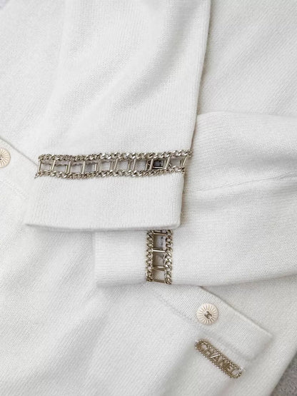 Chanel 20C Ecru Gold Chain Cashmere Long Knit Dress
