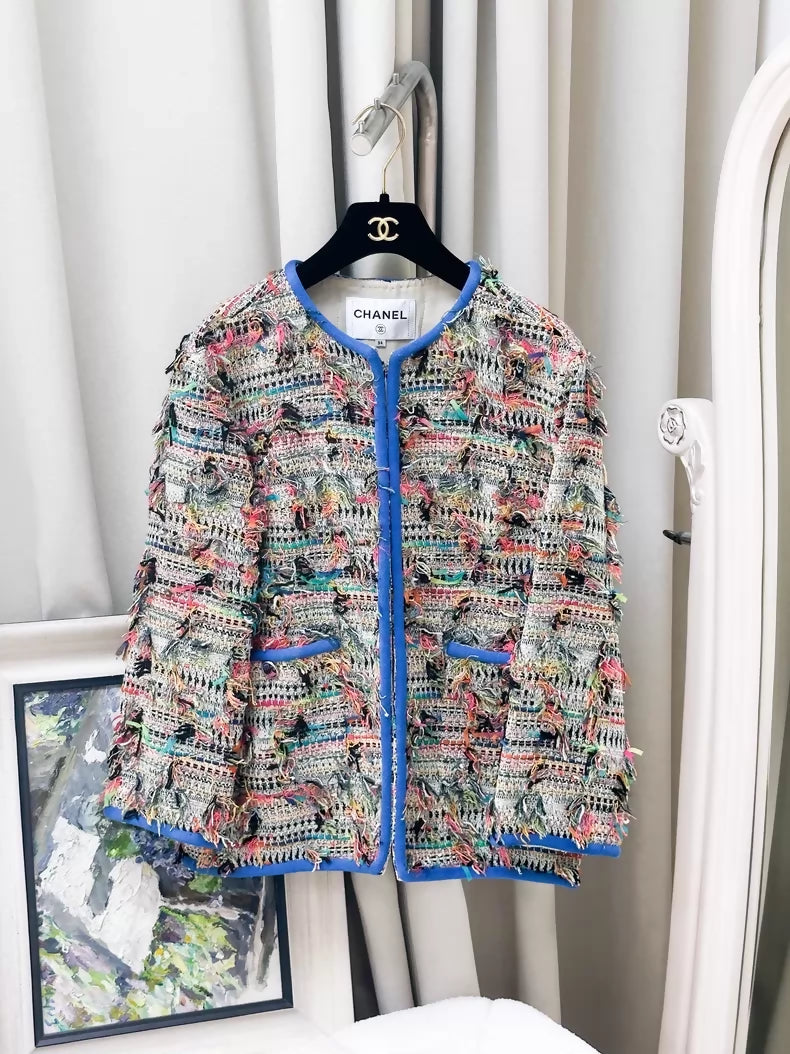 Chanel 17S Colourful Tassel Blue tweed Jacket