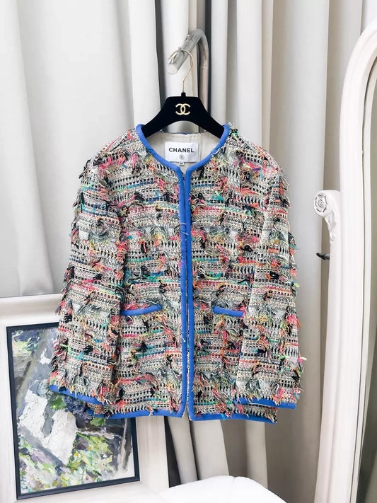 Chanel 17S Colourful Tassel Blue tweed Jacket