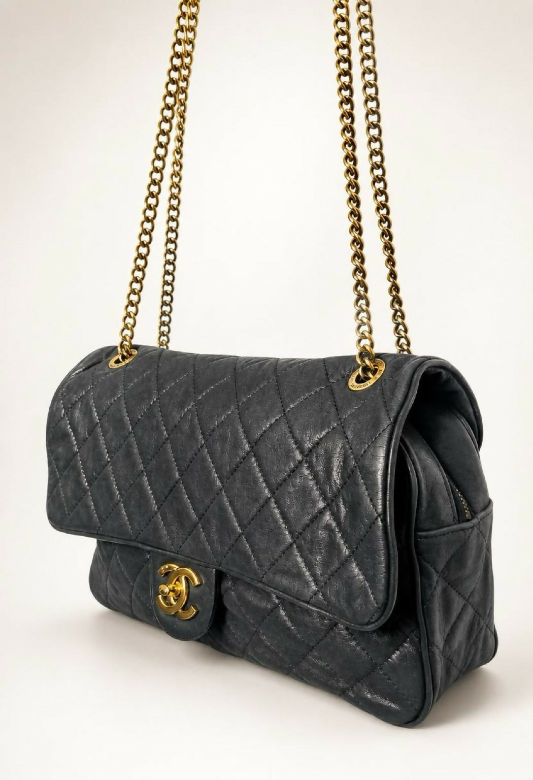 Chanel Black Quilted Iridescent Calfskin Shiva Jumbo Classic Flap Bag GHW