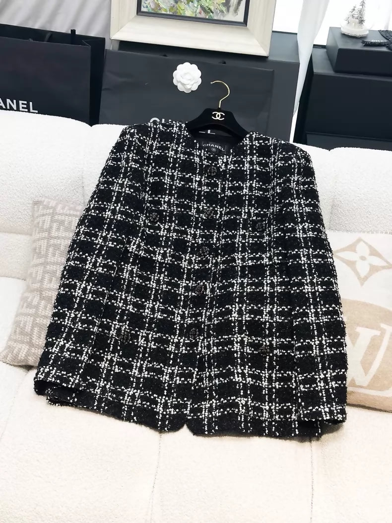 Chanel 22K Black and White Check Tweed Jacket