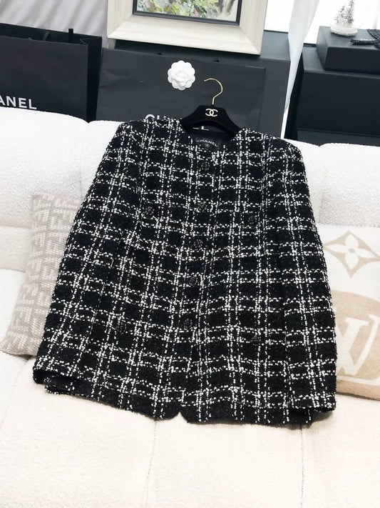 Chanel 22K Black and White Check Tweed Jacket