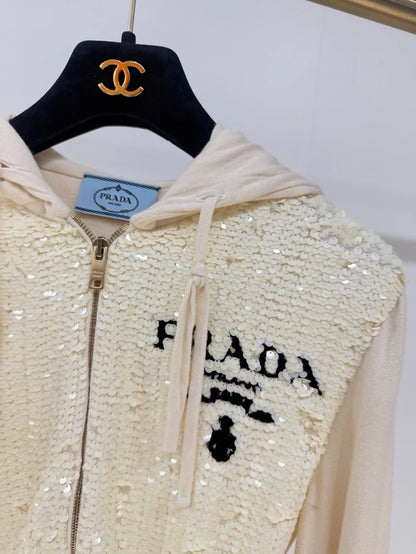 Prada beige sequined cardigan
