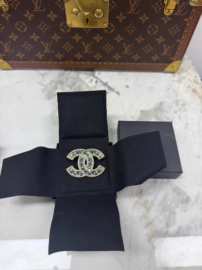 Chanel 23C Exquisite Blue Mermaid Tear Glass Double C Brooch