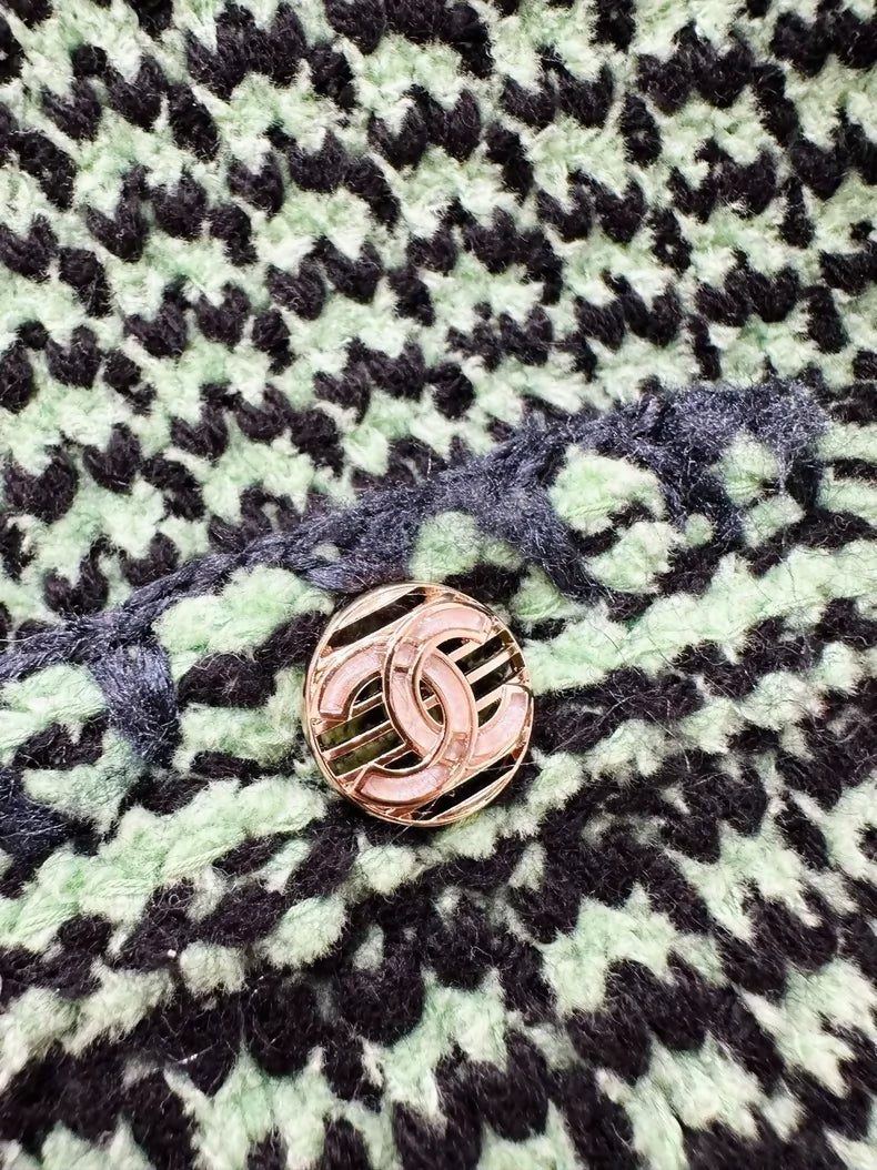 Chanel black and green striped cashmere tweed cardigan