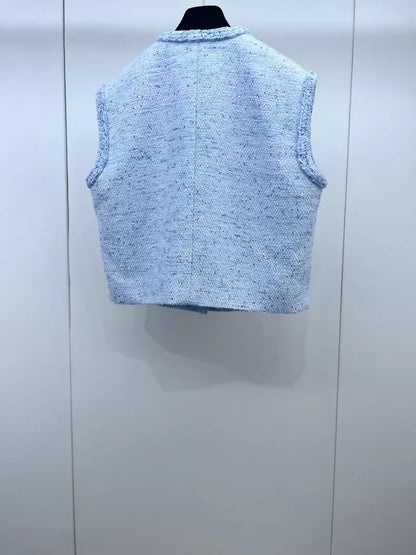 Chanel 26P light blue sequined tweed vest