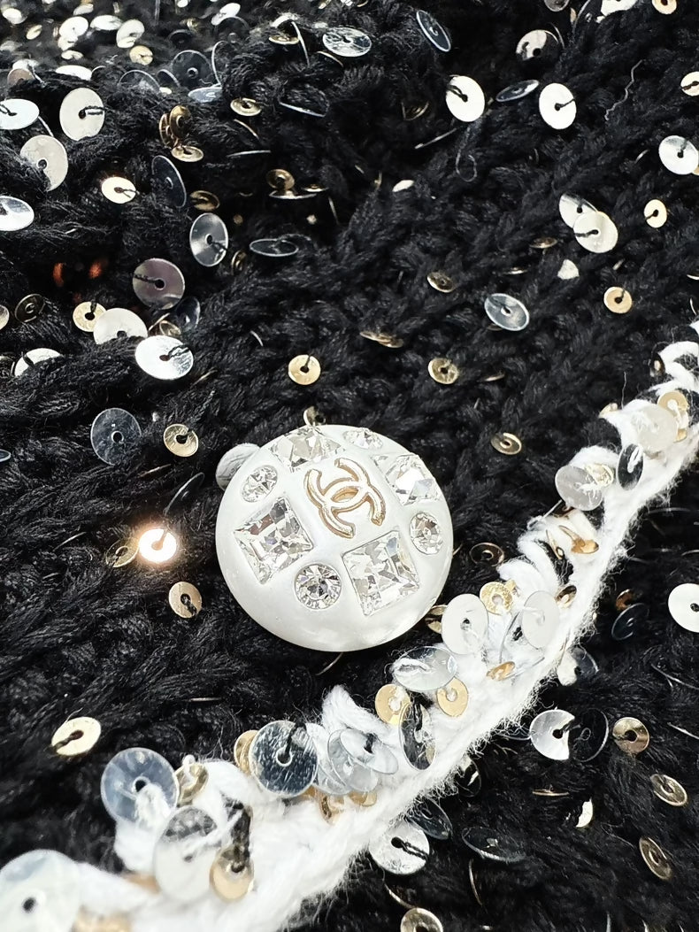 Chanel 23S black sequined cardigan