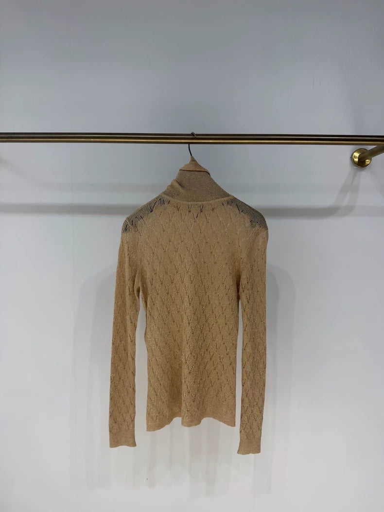 Chanel 23A gold turtleneck knit top