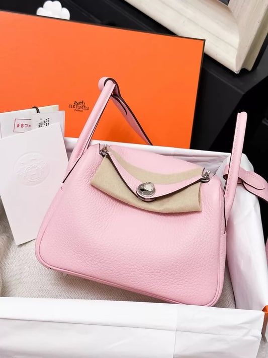 Hermes Mini Lindy II 3Q pink sakura TC leather palladium hardware