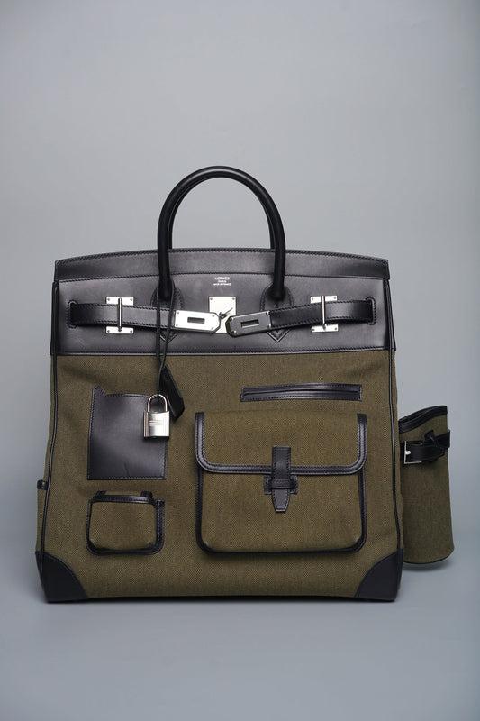 Hermes Birkin 40 HAC Cargo Vert Militaire Toile black Evercalf leather Palladium Hardware