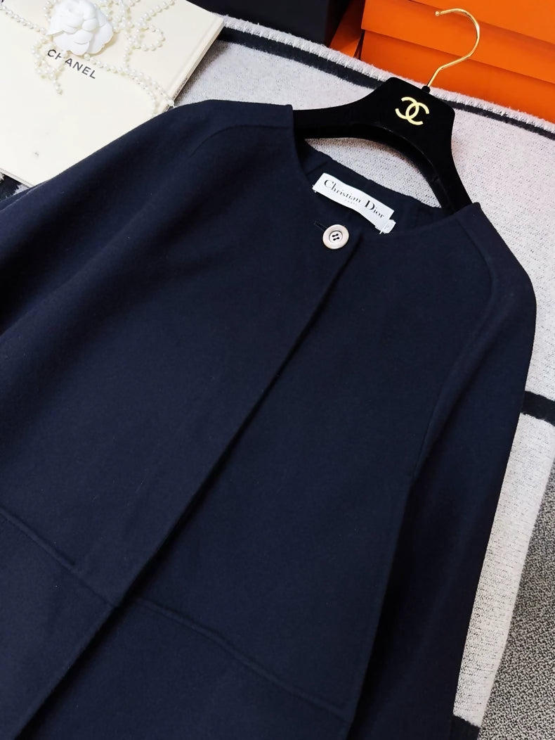Dior Dark Blue Wool and Cashmere Cape Coat