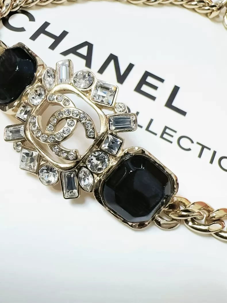 Chanel 23P full rhinestone double C enamel choker necklace