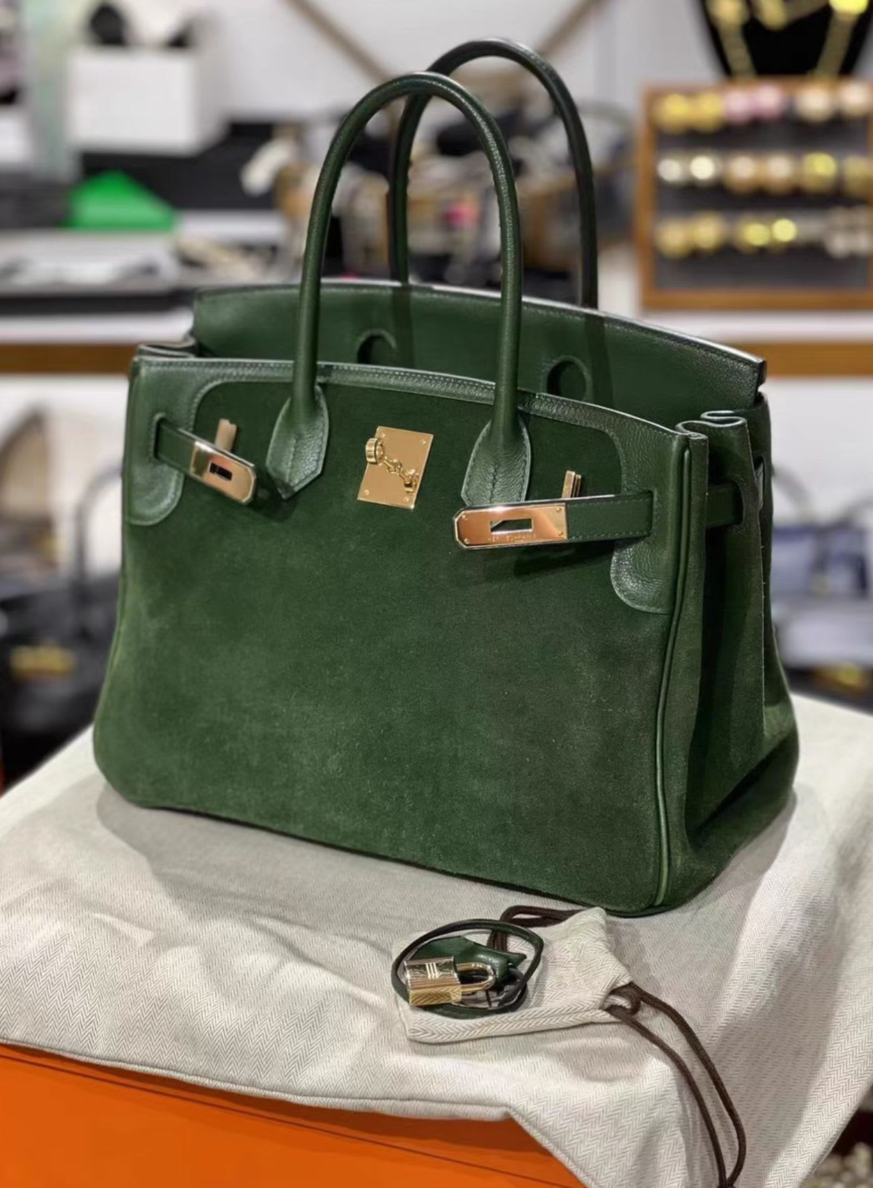 Hermes birkin30 green suede,