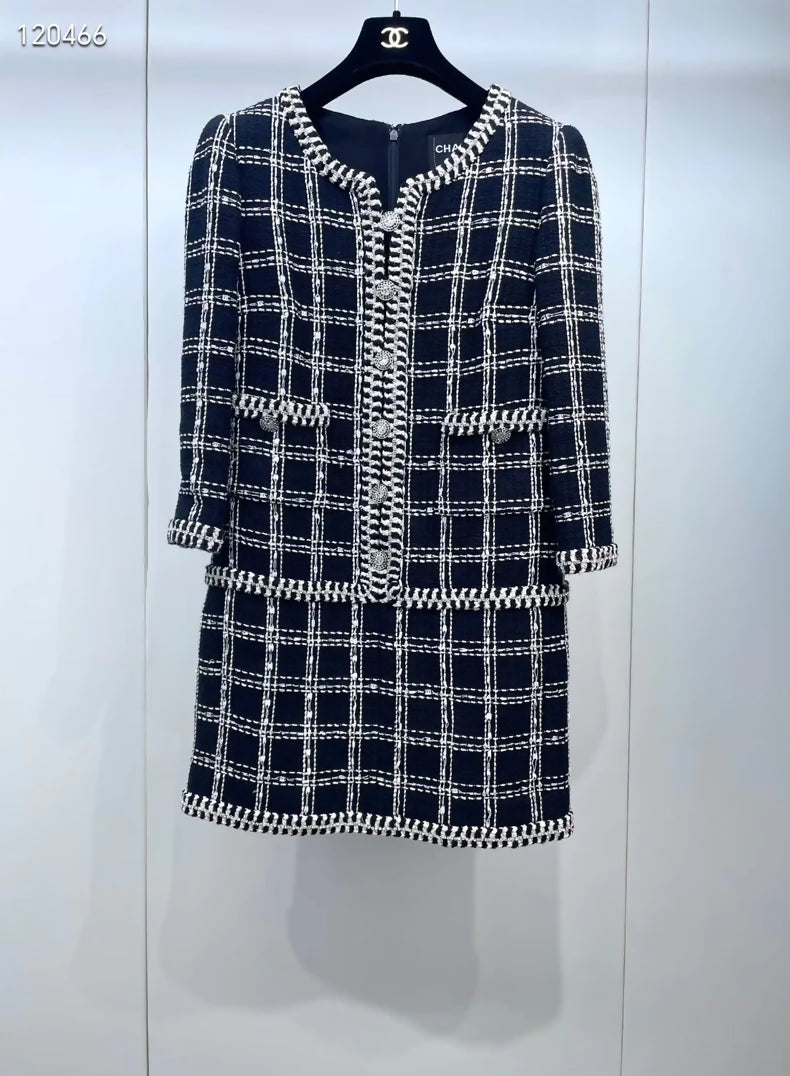 Chanel 23C black and white check tweed dress