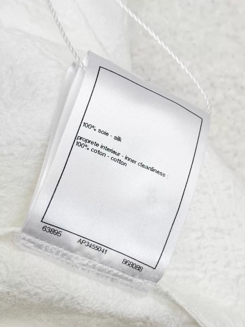 Chanel 26C  White Silk Jacquard Off-Shoulder Blouse