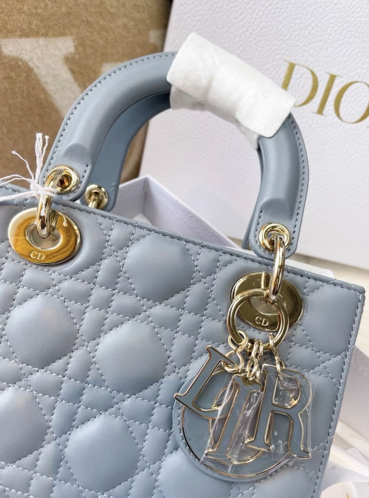 Dior haze blue five-grid Diana bag