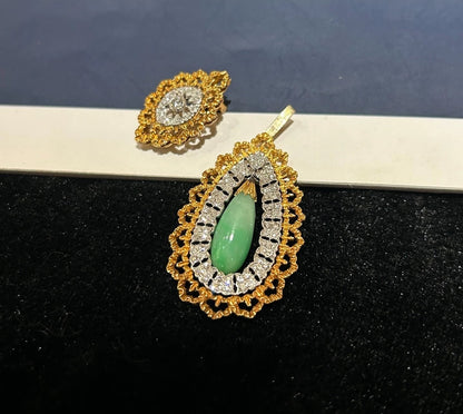 Buccellati Emerald Diamond Lace drop Ear Clips