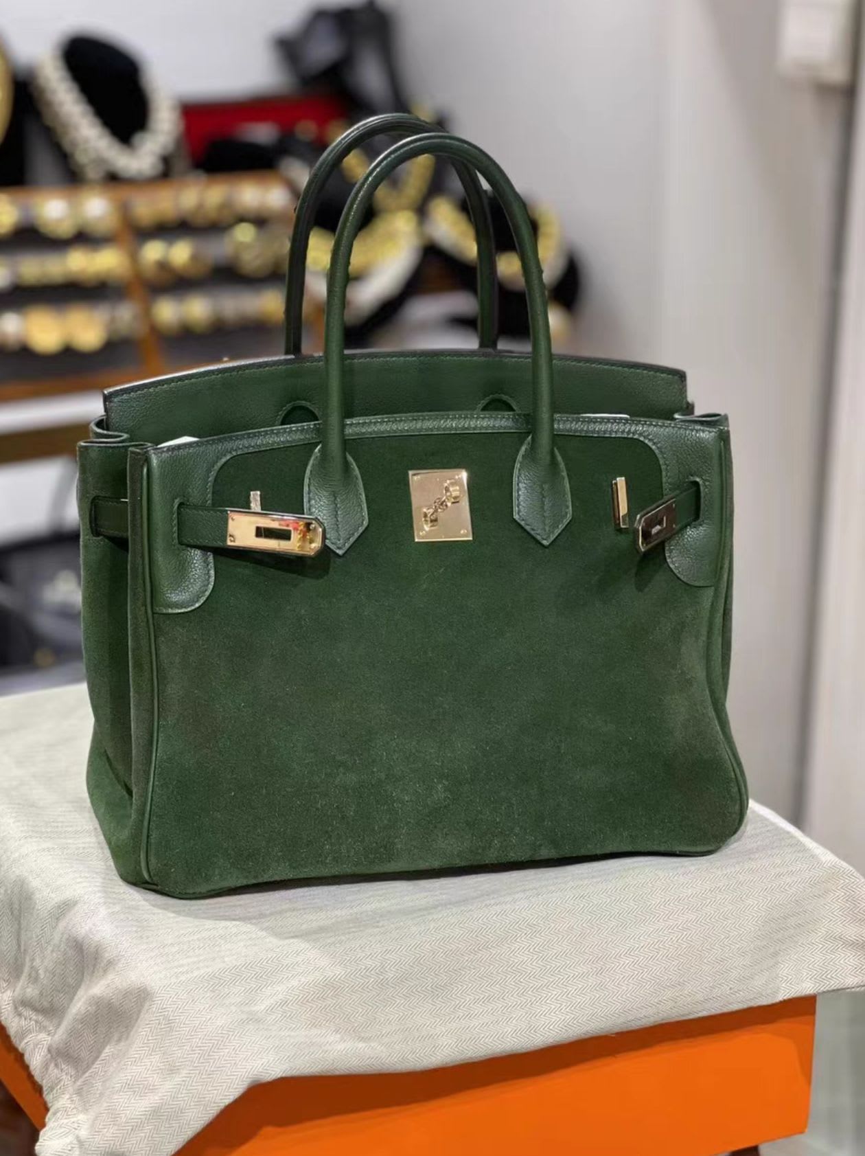 Hermès Hermes birkin30 green suede, - 30 Tote Bag - Secondhand luxury from Wararni