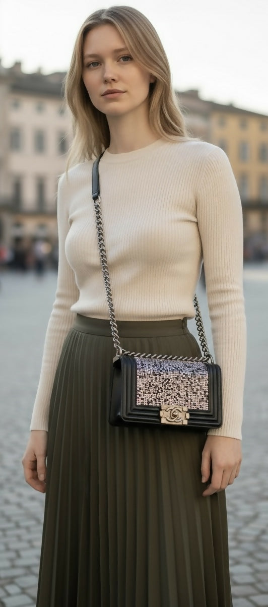 Chanel 14P Swarovski Crystals Small Black Leather Boy Bag