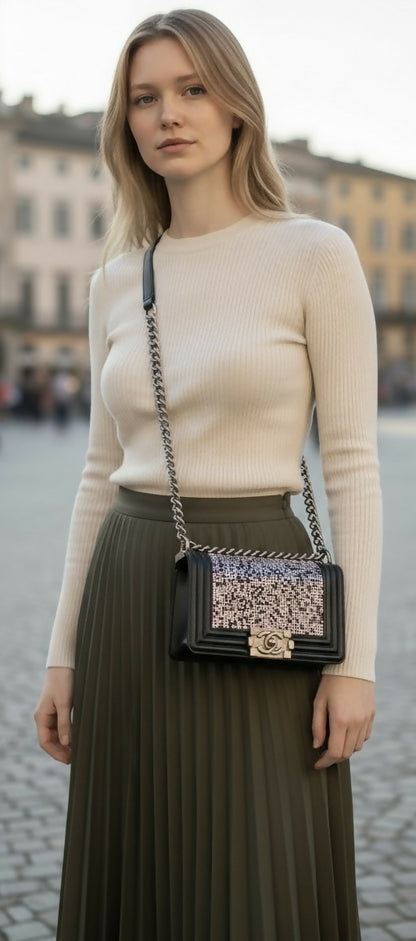 Chanel 14P Swarovski Crystals Small Black Leather Boy Bag