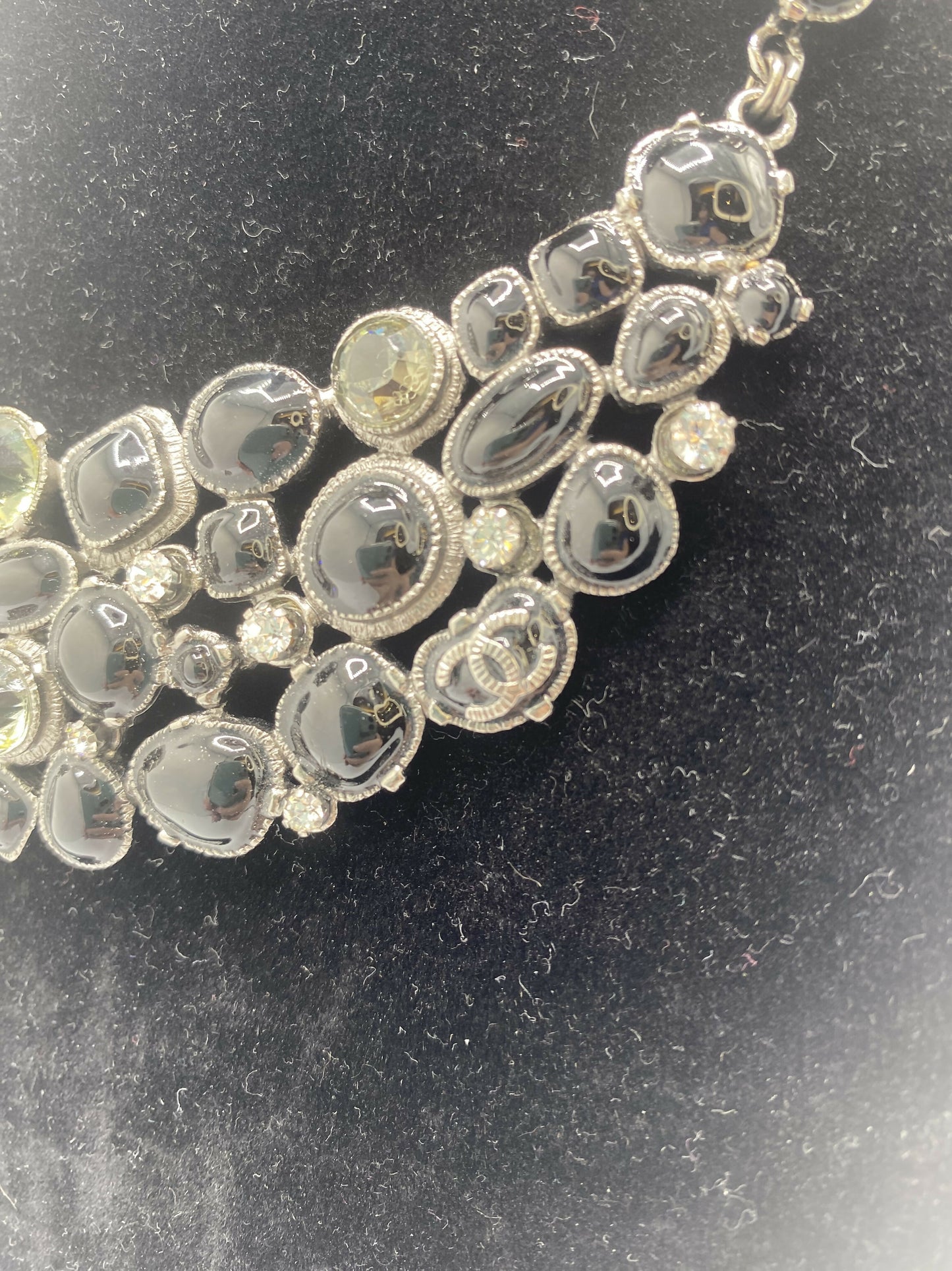 Rare Chanel 08A Black Crystals CC Gripoix Bib Collar Necklace
