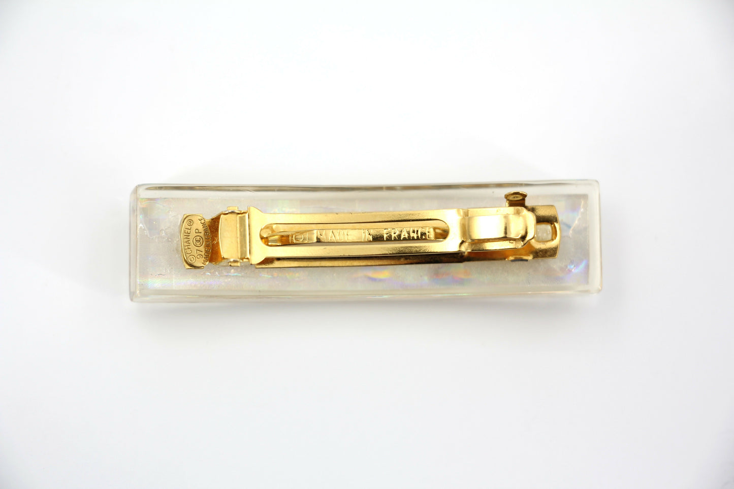Chanel Vintage 97P Resin Iridescent Resin Five Gold-Tone CC Logos Hair Clip