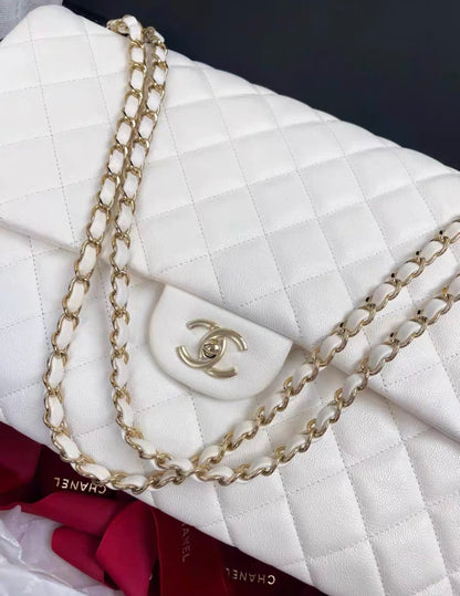 Chanel 24C white lychee leather maxi XXL airport bag cf chain bag