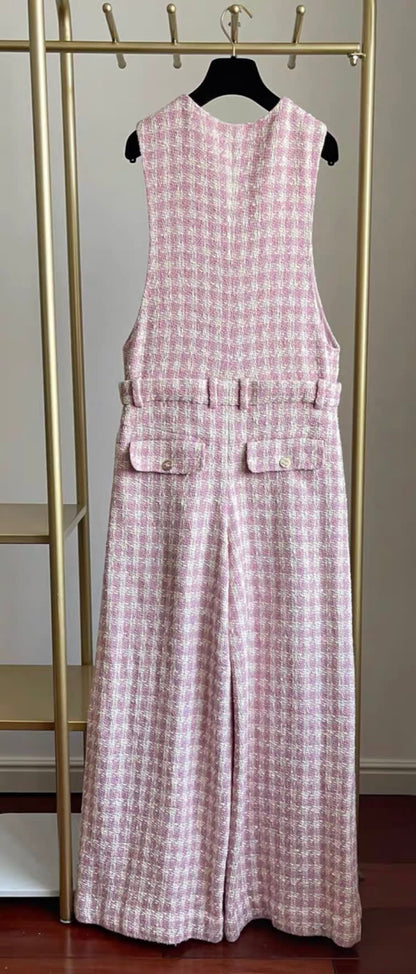 Chanel 2023 SS pink plaid jumpsuit fr38 with tag