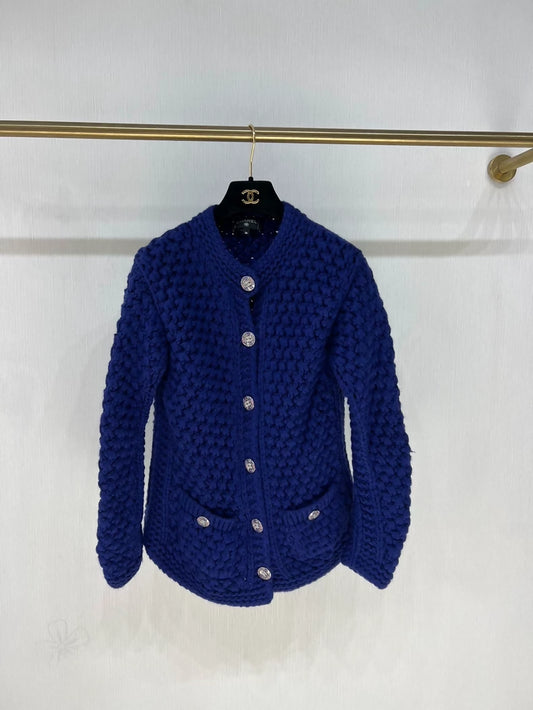 Chanel 22A Royal Blue Knit Cardigan