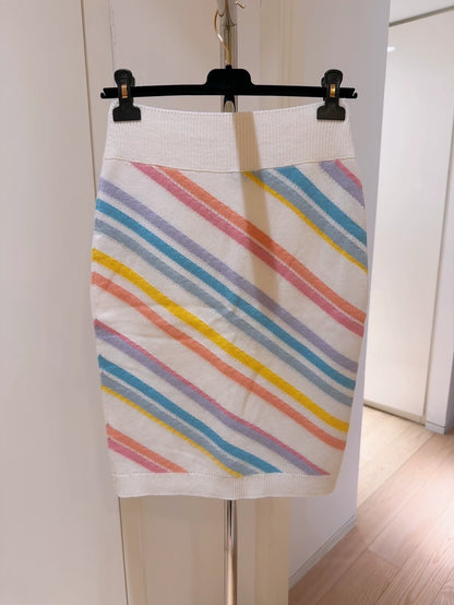 Chanel 19C Rainbow Striped Cashmere Knit Skirt