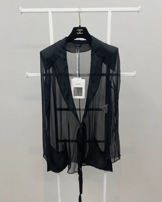 Chanel 21C black silk muslin jacket