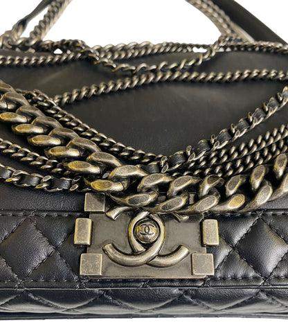Chanel 13A Enchained Boy Bag Black Leather Old Medium Flap Bag