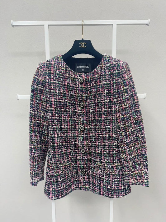 Chanel 19 pink green 
black tweed jacket